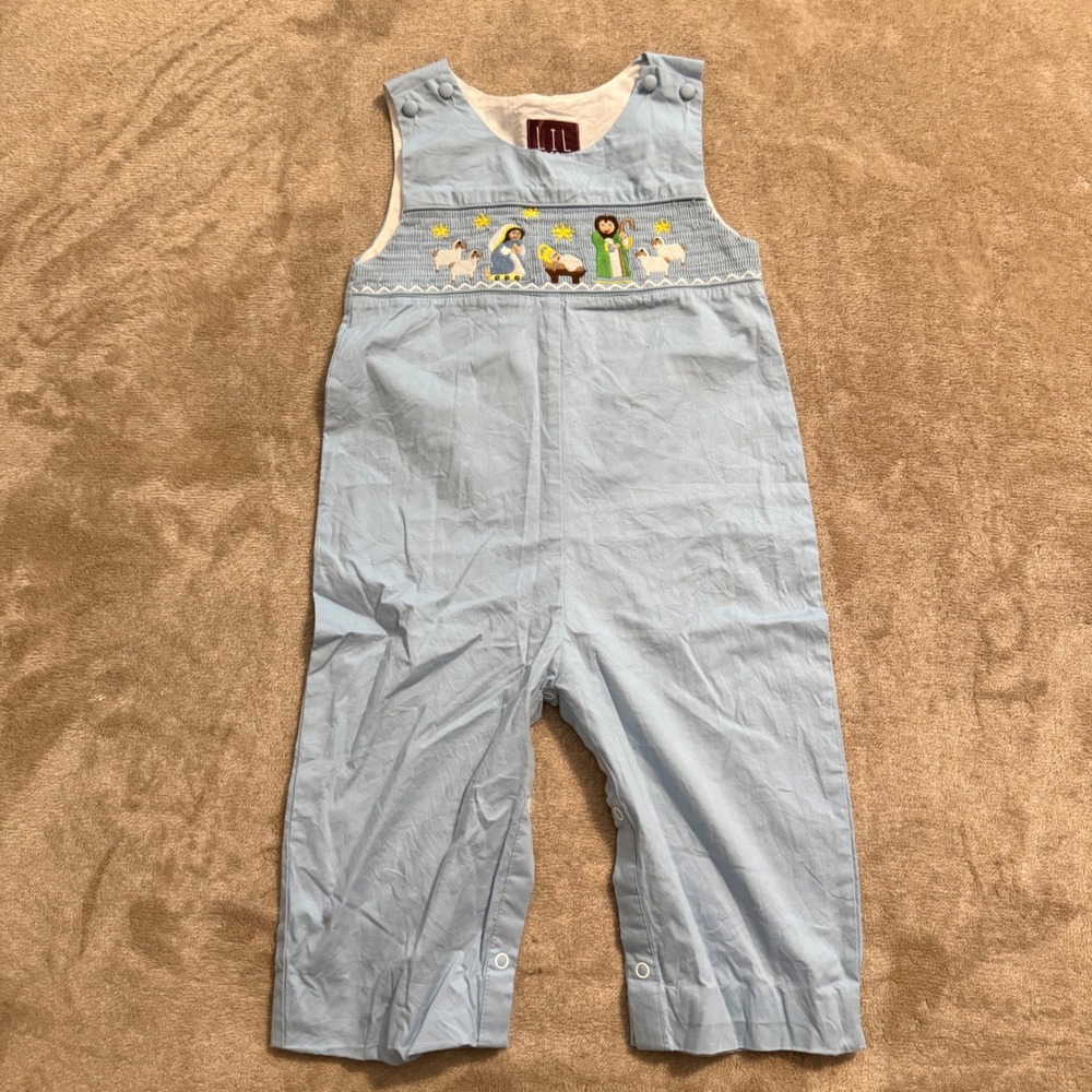 Lil Cactus Toddler Boys Nativity Smocked Longall Blue Cotton Christmas 2T